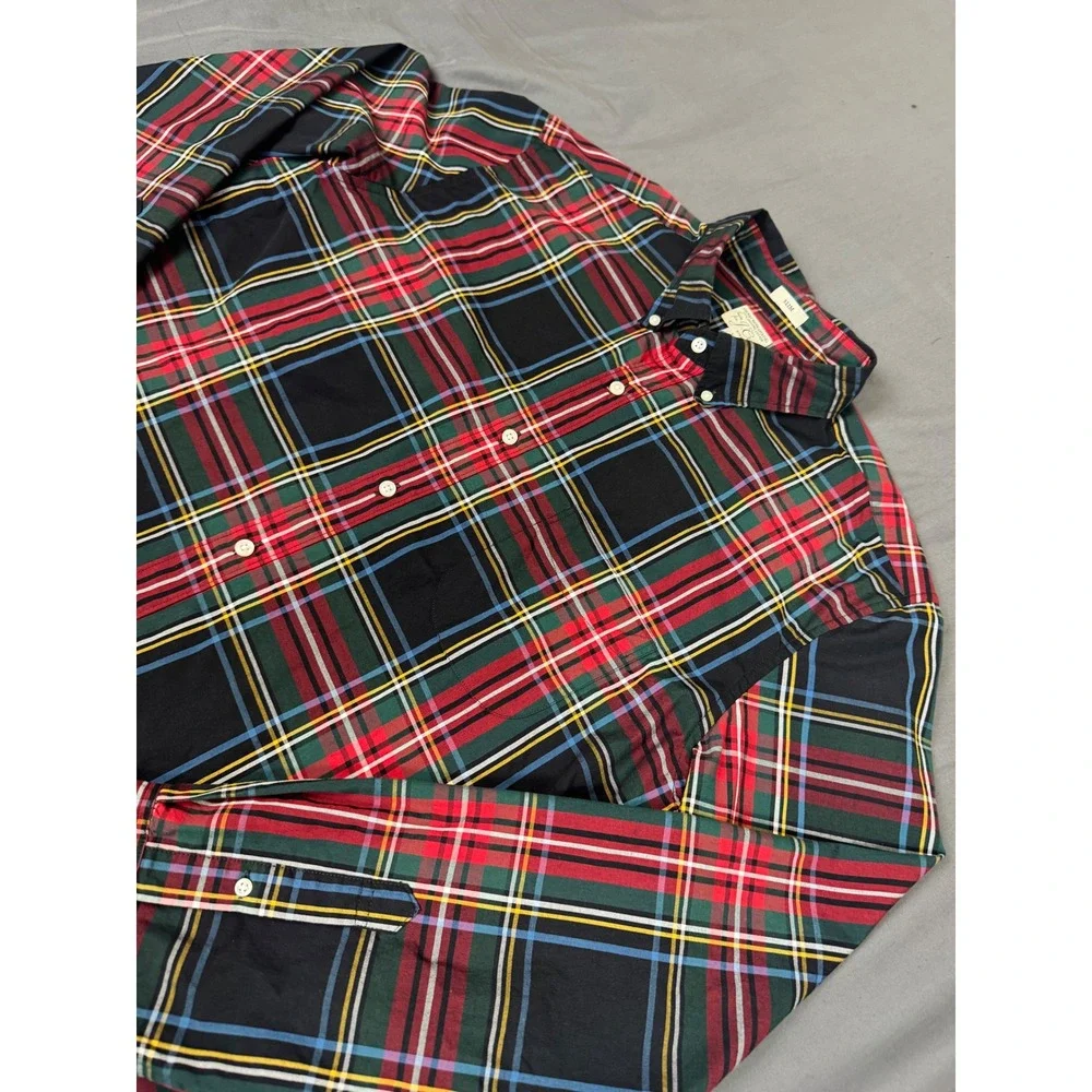 J. Crew Mens XL Slim Secret Wash Organic Cotton Stretch Plaid Button Down Shirt